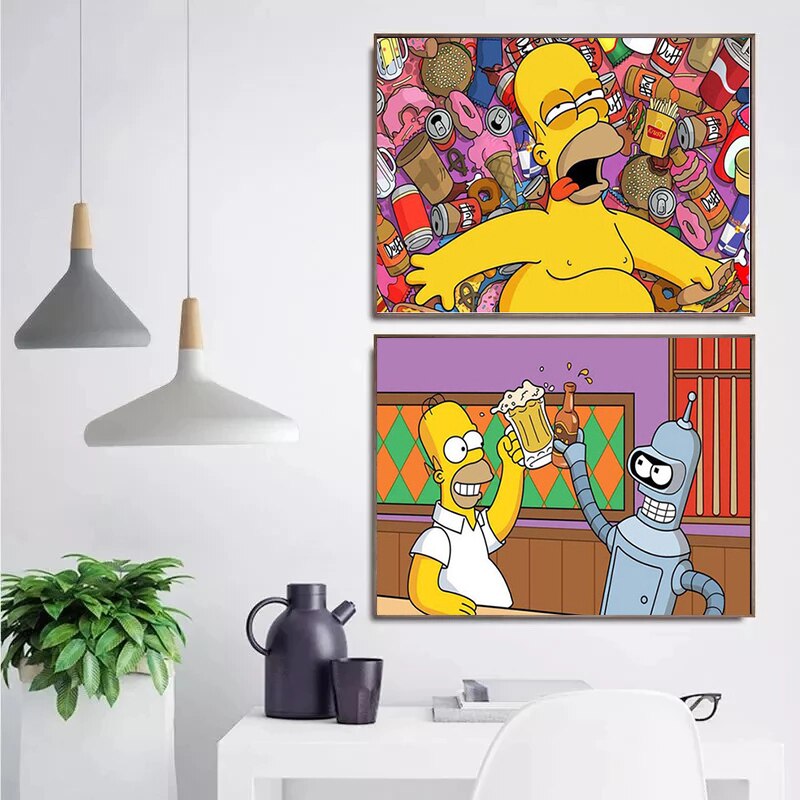 Modern Canvas Painting The Simpson Classic Cartoon Cute Posters and Prints Wall Art Picture for Kids 1 - The Simpsons Merch