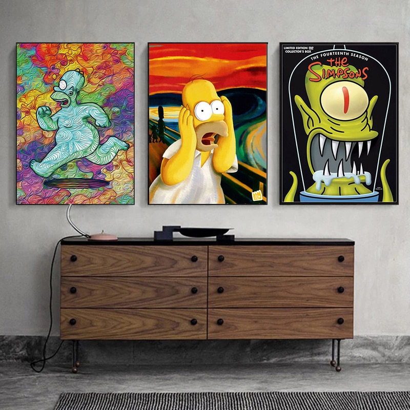 Modern Canvas Painting The Simpson Classic Cartoon Cute Posters and Prints Wall Art Picture for Kids 3 - The Simpsons Merch
