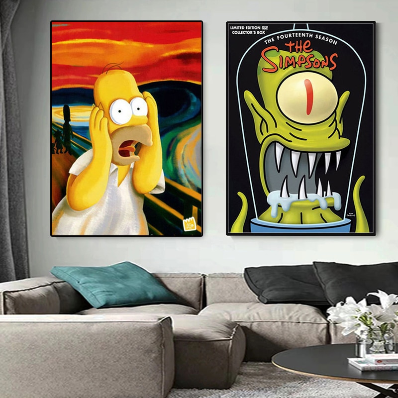 Modern Canvas Painting The Simpson Classic Cartoon Cute Posters and Prints Wall Art Picture for Kids - The Simpsons Merch
